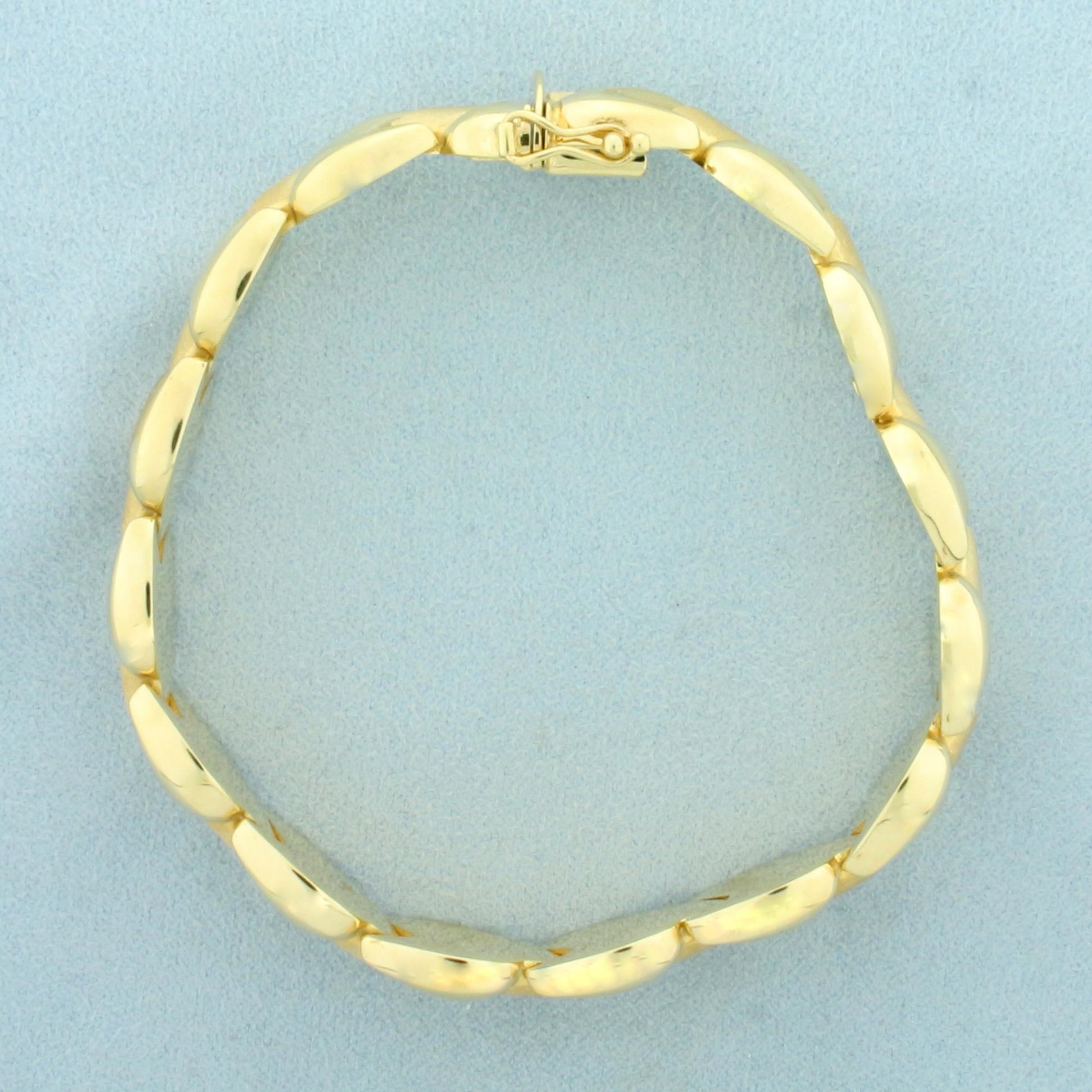 Italian Satin And High Polish Finish Abstract Bracelet In 14k Yellow Gold