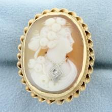 Diamond Cameo Ring In 14k Yellow Gold