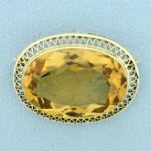 Vintage Citrine Statement Pin In 14k Yellow Gold
