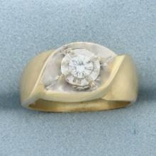 Diamond Solitaire Engagement Ring In 14k Yellow Gold With Matte Finish