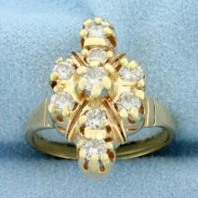 Vintage Diamond Cocktail Statement Ring In 14k Yellow Gold