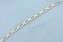 Two Tone Tank Tread Link Bracelet In 14k Yellow And White Gold