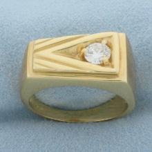 Mens Solitaire Diamond Statement Ring In 14k Yellow Gold