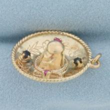 Ruby And Sapphire Sombrero Hat Charm In 14k Yellow Gold