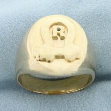 Mens R Initial Monogram Signet Ring In 14k Yellow Gold