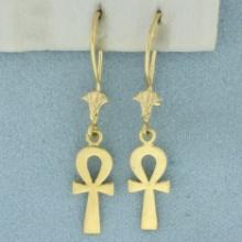 Egyptian Ankh Dangle Earrings In 21k Yellow Gold