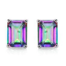 5x7 Emerald Cut Mystic Topaz Earrings In Sterling Silver