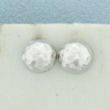 Hammered Dome Button Earrings In 14k White Gold