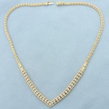 Italian Diamond V Necklace In 14k Yellow Gold
