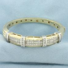 Invisible Set Diamond Hinged Bangle Bracelet In 14k Yellow And White Gold