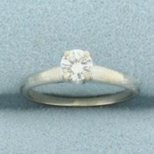 Vintage Diamond Solitaire Engagement Ring In 14k White Gold
