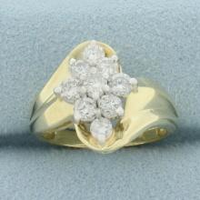 Diamond Flower Cocktail Ring In 14k Yellow Gold