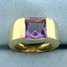 Italian Designer Modern Amethyst Ring In 18k Yellow Gold