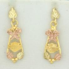 Harley Davidson Tri Color Butterfly Dangle Earrings In 10k Yellow, Green, And Rose Gold