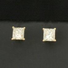 Princess Diamond Stud Earrings In 14k Yellow Gold