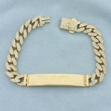 Engravable Pave Diamond Id Name Bracelet In 14k Yellow Gold