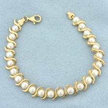 Cultured Akoya Pearl Bracelet In 14k Yellow Gold