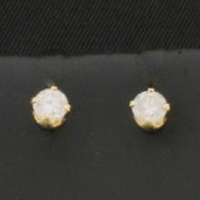 Diamond Stud Earrings In 14k Yellow Gold Screw Back Settings