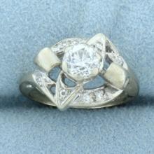 Antique Old European Cut Diamond Ring In 14k White Gold