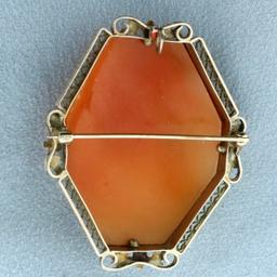 Antique Hand Carved Shell Cameo Pendant Or Pin In 14k White Gold