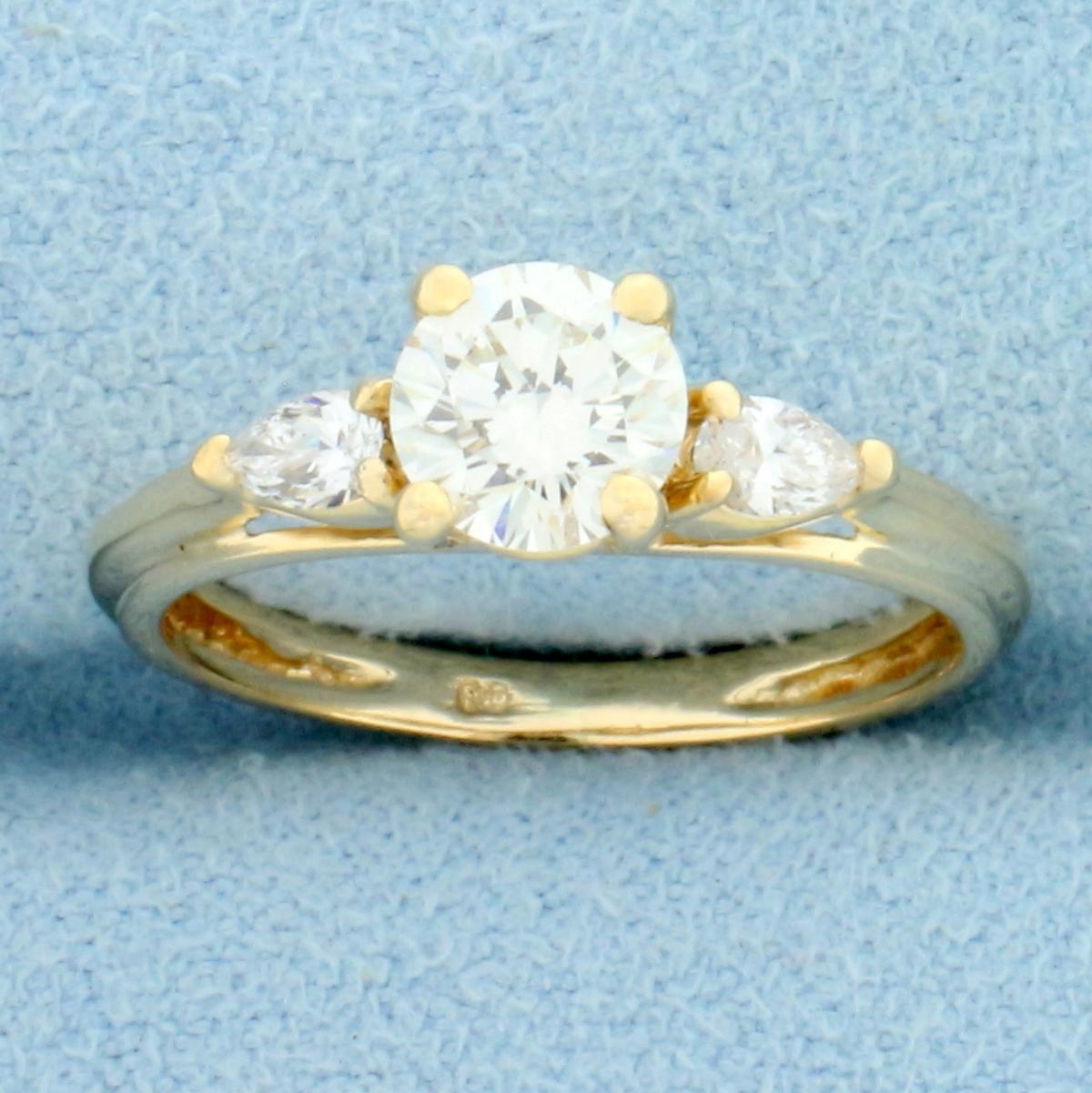 Round And Pear Diamond Engagement Ring In 14k Yellow Gold