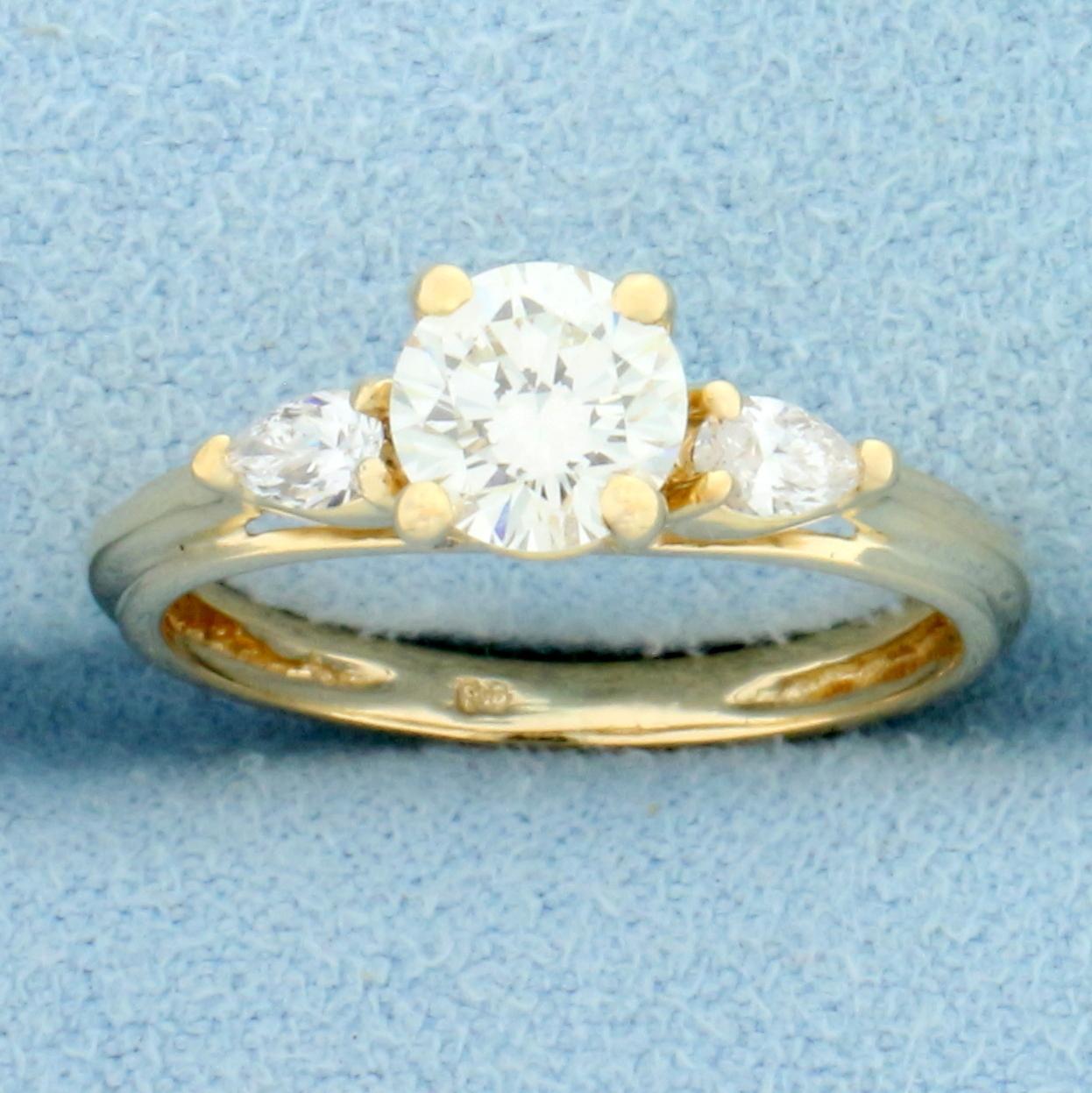 Round And Pear Diamond Engagement Ring In 14k Yellow Gold
