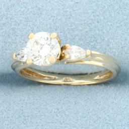 Round And Pear Diamond Engagement Ring In 14k Yellow Gold