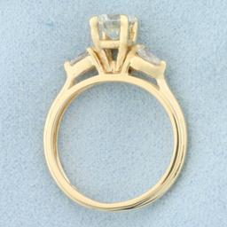 Round And Pear Diamond Engagement Ring In 14k Yellow Gold