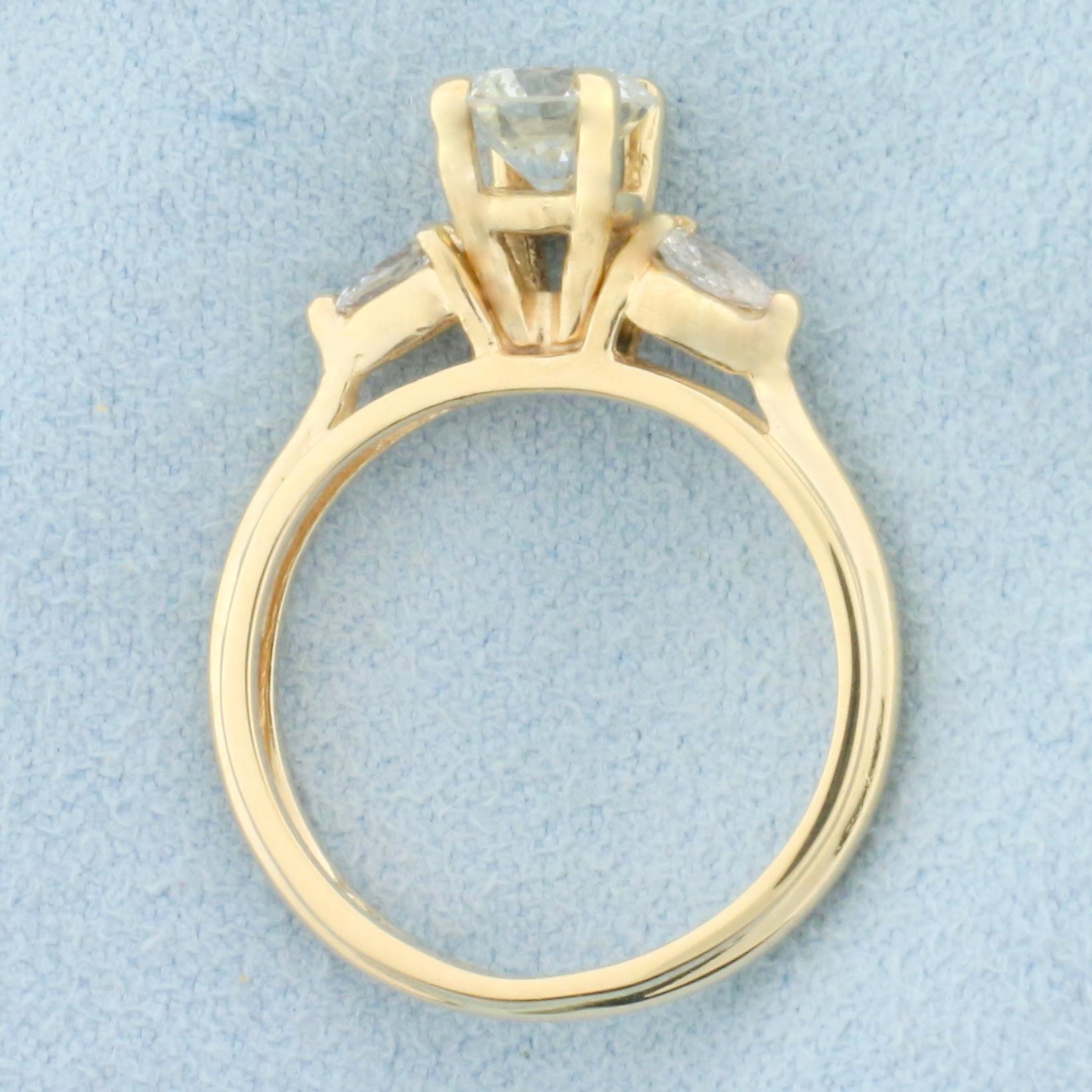 Round And Pear Diamond Engagement Ring In 14k Yellow Gold