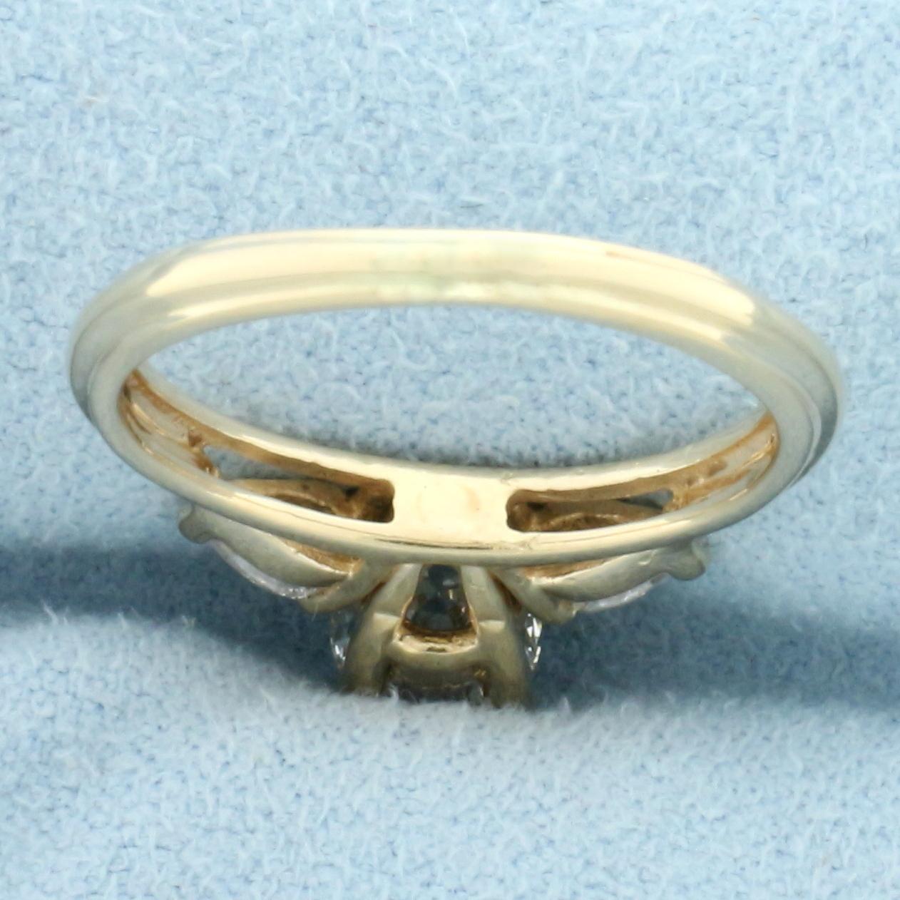 Round And Pear Diamond Engagement Ring In 14k Yellow Gold