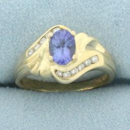 Tanzanite And Diamond Ring In 14k Yellow Gold