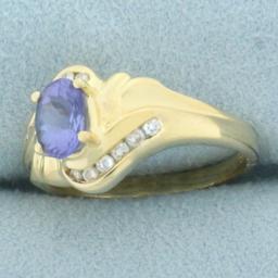 Tanzanite And Diamond Ring In 14k Yellow Gold