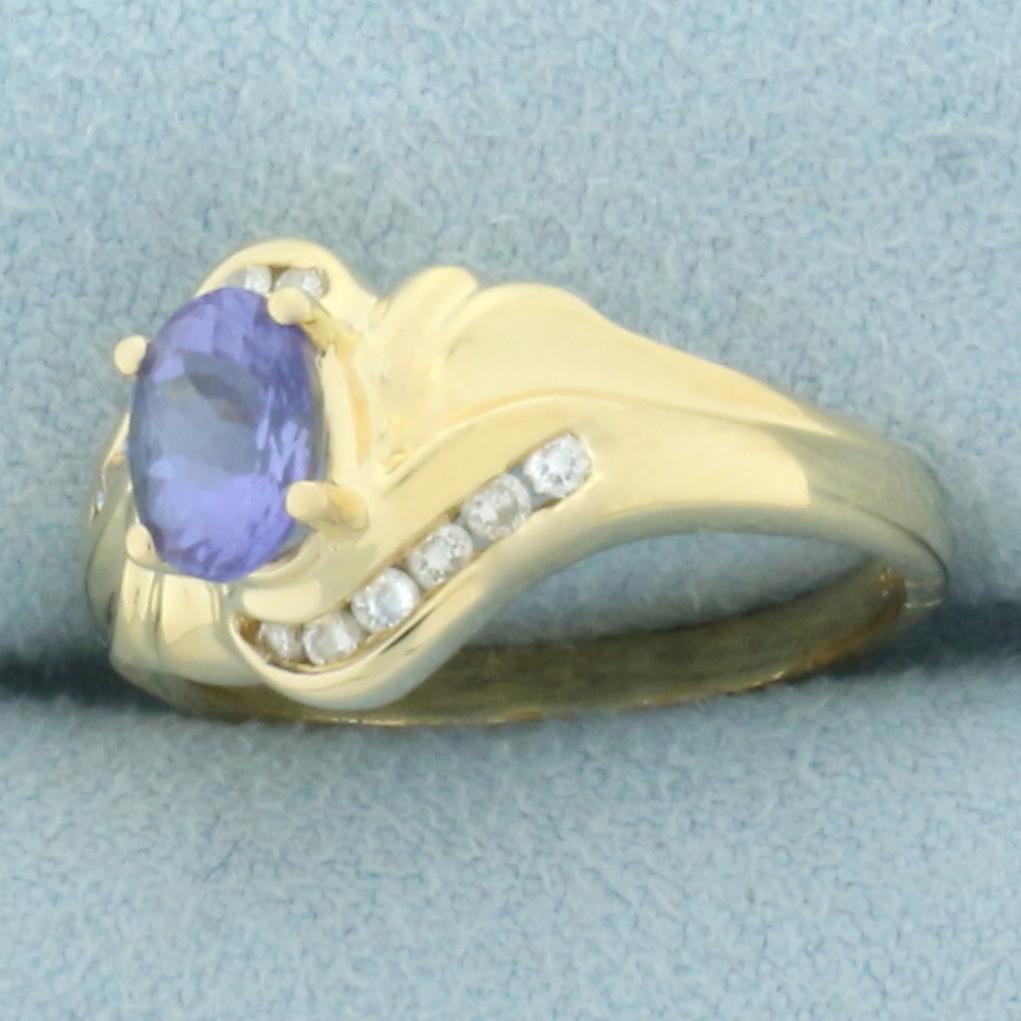 Tanzanite And Diamond Ring In 14k Yellow Gold
