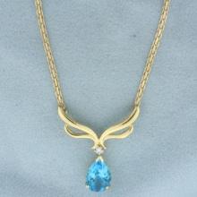 Removable Blue Topaz And Diamond Necklace In 14k Yellow Gold