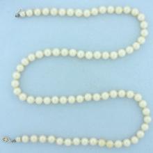 Vintage Akoya Pearl Strand Necklace With 10k White Gold Filigree Clasp