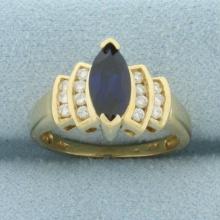 Vintage Sapphire And Diamond Ring In 14k Yellow Gold