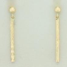 Diamond Cut Bar Dangle Earrings In 14k Yellow Gold