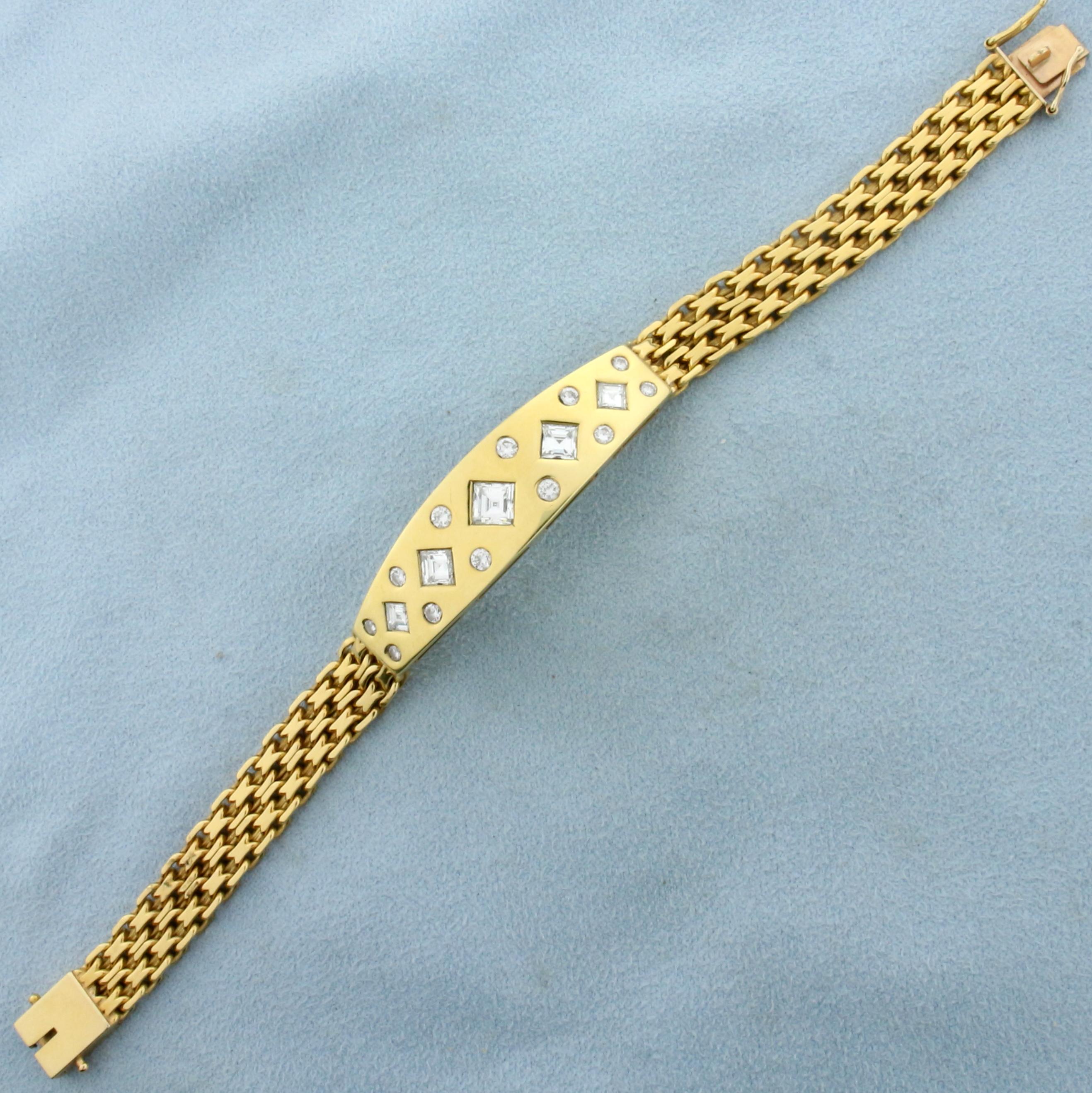 Designer 3ct Square Emerald And Round Diamond Bracelet In 18k Yellow Gold