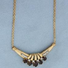 Vintage Garnet And Diamond Necklace In 14k Yellow Gold