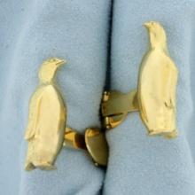 Heavy Solid Penguin Cufflinks In 18k Yellow Gold