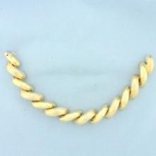 Large Italian San Marco Macaroni Link Bracelet In 14k Yellow Gold