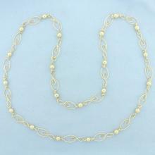 Extra Long Designer Link Ball Bead Necklace In 14k Yellow Gold