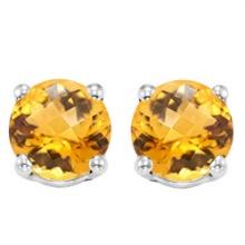8mm Round Citrine Stud Earrings In Sterling Silver