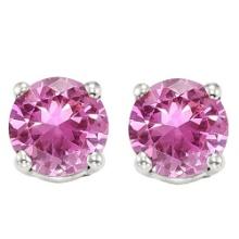 6mm Round Lab Pink Sapphire Earrings In Sterling Silver