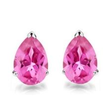 5x7 Pear Lab Pink Sapphire Earrings In Sterling Silver