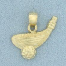 Golf Club Head And Golf Ball Pendant Or Charm In 14k Yellow Gold
