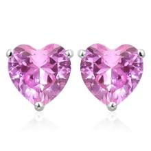 6mm Heart Lab Pink Sapphire Earrings In Sterling Silver