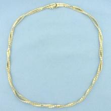 Italian 17.5 Inchtwisting Brick Link Necklace In 14k Yellow Gold