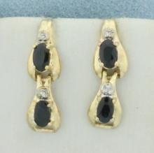 Sapphire And Diamond Dangle Earrings In 14k Yellow Gold