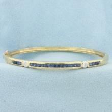 Sapphire And Diamond Hinged Bangle Bracelet In 14k Yellow Gold